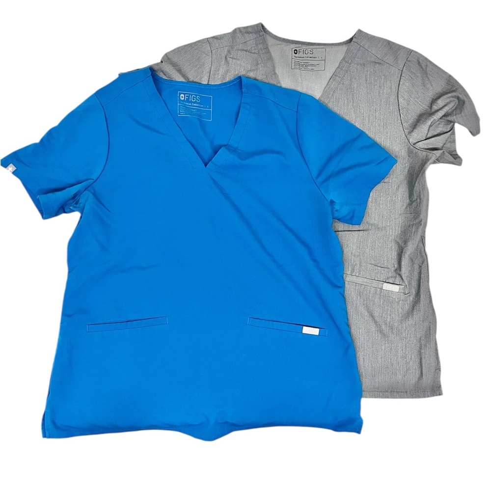 Figs Set of 2 Technical Collection Catarina Scrub Top Royal Blue and Gray